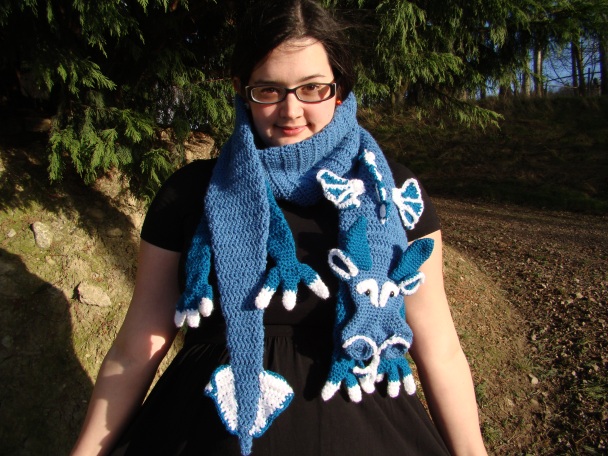 dragon scarf scarves fantasy blue talons wings crochet knitting scales horns cute mens boys womens girls game of thrones how to train your dragon